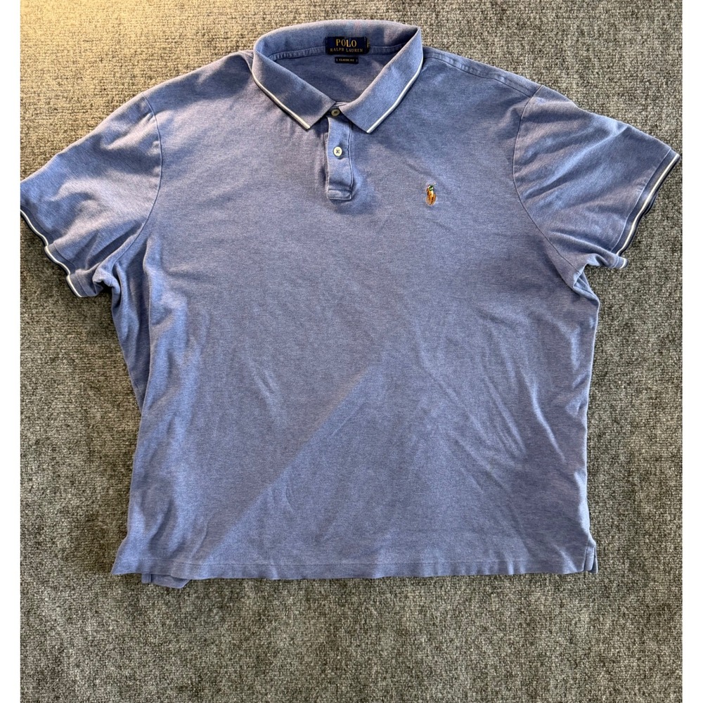 Polo Ralph Lauren Mens Classic Fit Blue Tipped Short Sleeve Polo Shirt XL